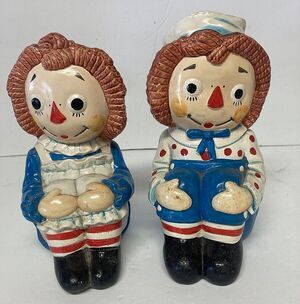 Vintage 1970 Raggedy Ann and Andy Bobbs Merril Co Ceramic Bookend 7" x 3.5" Wide